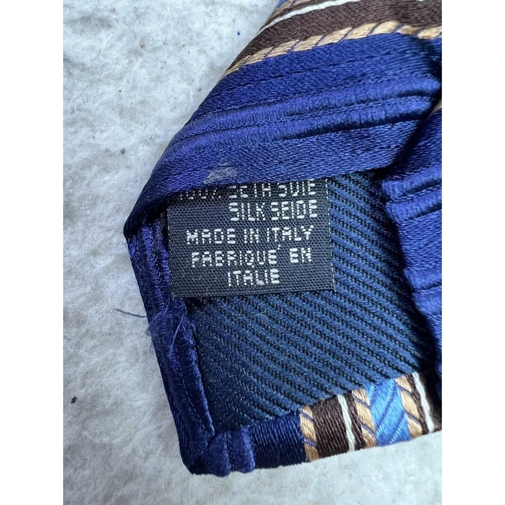 Canali Tie Mens One Size Blue Brown Striped 100% Silk Made In Italy Classic